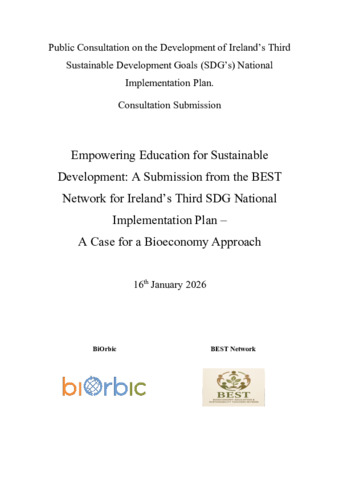 Empowering Education for Sustainable Development: A Submission from the BEST Network for Ireland’s Third SDG National Implementation Plan – A Case for a Bioeconomy Approach